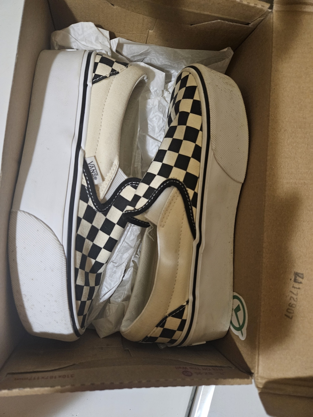 Vans Checkerboard Platform Slip-On in Black & Cream